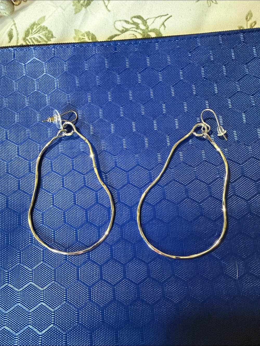 Organic Silver Teardrop Hoop Earrings - Women Jewelry